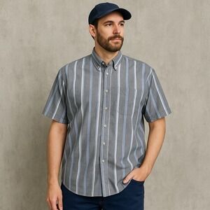 Vintage 80s 90s Sovereign Press Shirt Tall 2XLT Gray Blue White Striped USA Made